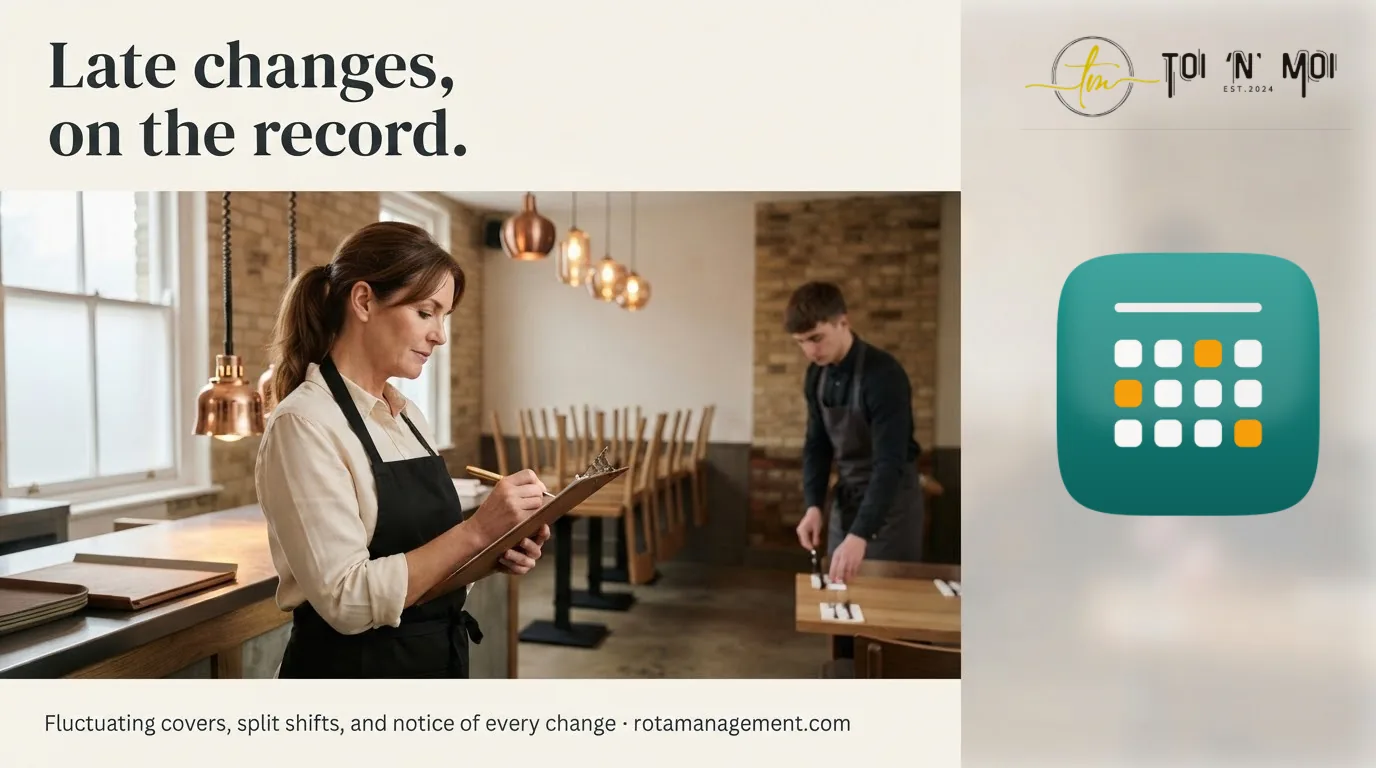 Late changes, on the record — fluctuating covers, split shifts, and notice of every change